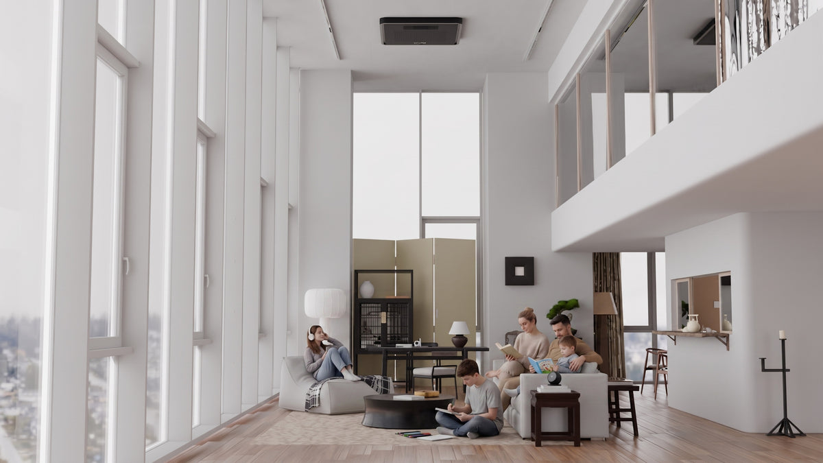 A large open-plan living space with the Clean Air Zone installed.